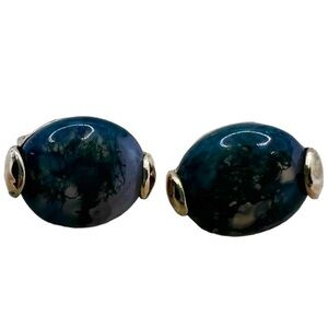 Vintage blue milky oval stone or glass clip on earrings